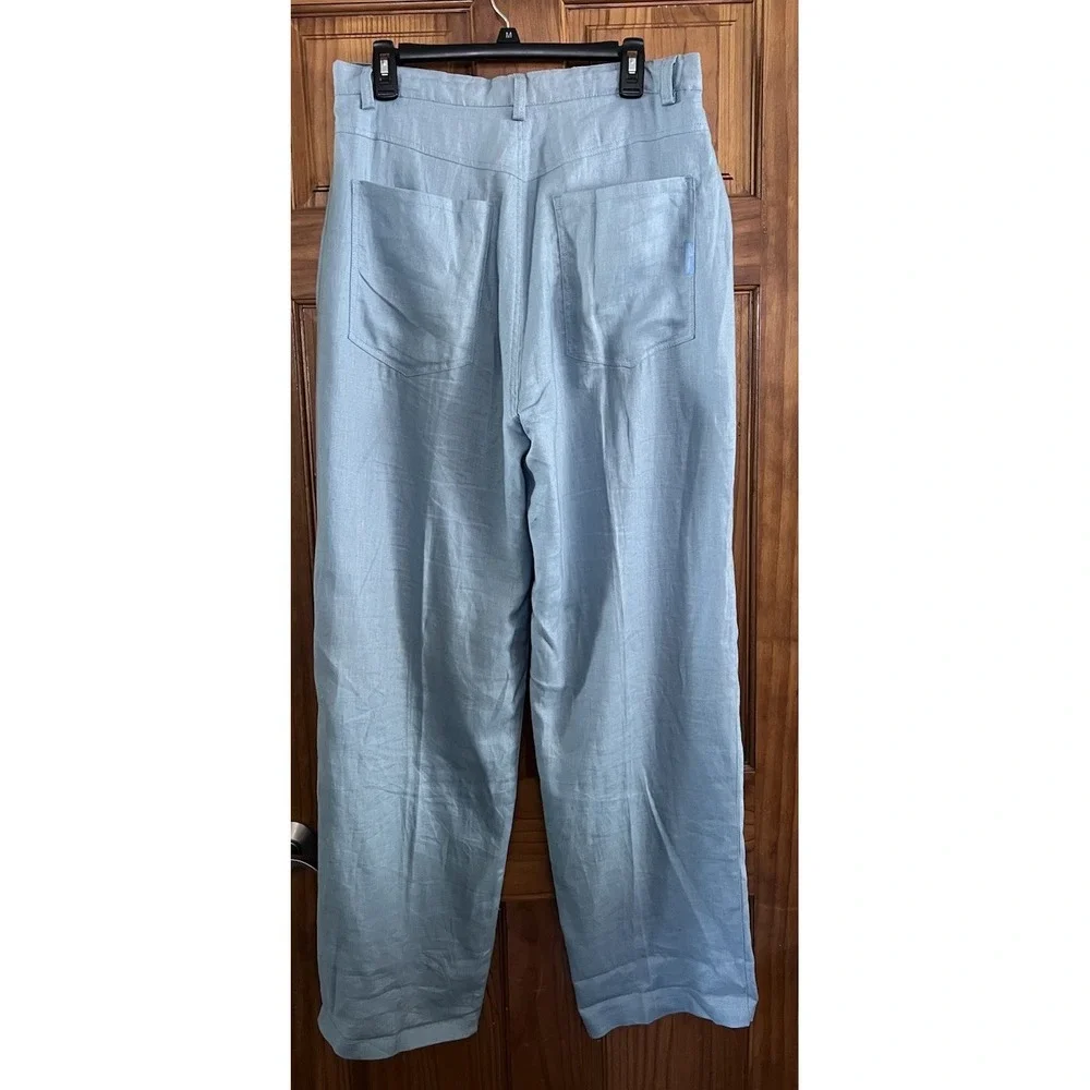 Vintage‎ Davoucci Mens 100% Linen Blue Baggy Wide Leg Pants 34x33 Old Money Y2K